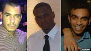 Grant Cameron, Karl Williams and Suneet Jeerh say they were forced to sign confessions they did not understand